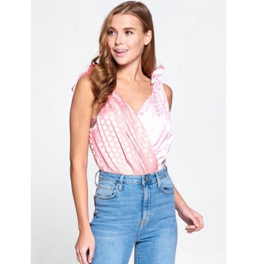 Strut & Bolt‎ Pink Two Tone Polkadot Tie Strap Bodysuit